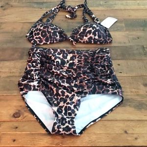 Cocoship Leopard 2 piece high waisted swimsuit